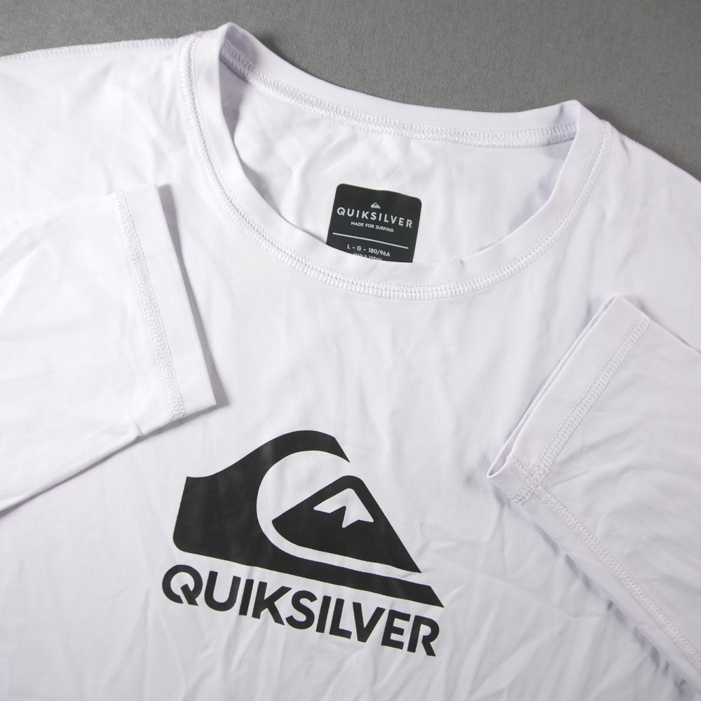 Quiksilver Rash Guard Mens L White Long Sleeve Logo Surf Shirt